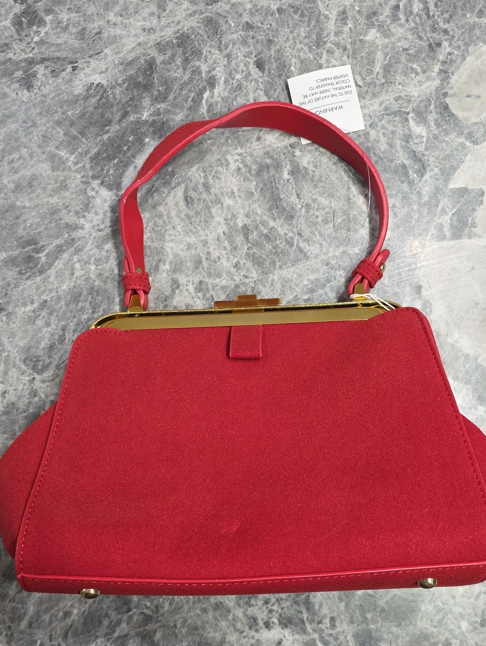 Red Structured Suede Top-Handle Bag